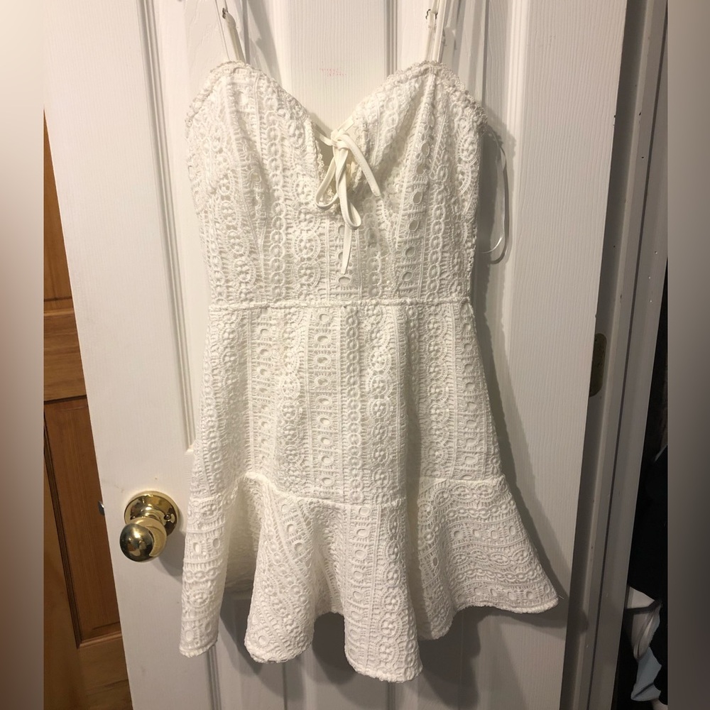 White Superdown lace or crochet mini dress